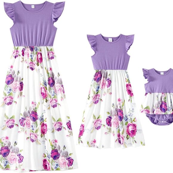 Matching Mommy and Me Dresses Floral Sleeveless Maxi for Mother and Daughter - Picture 1 of 7